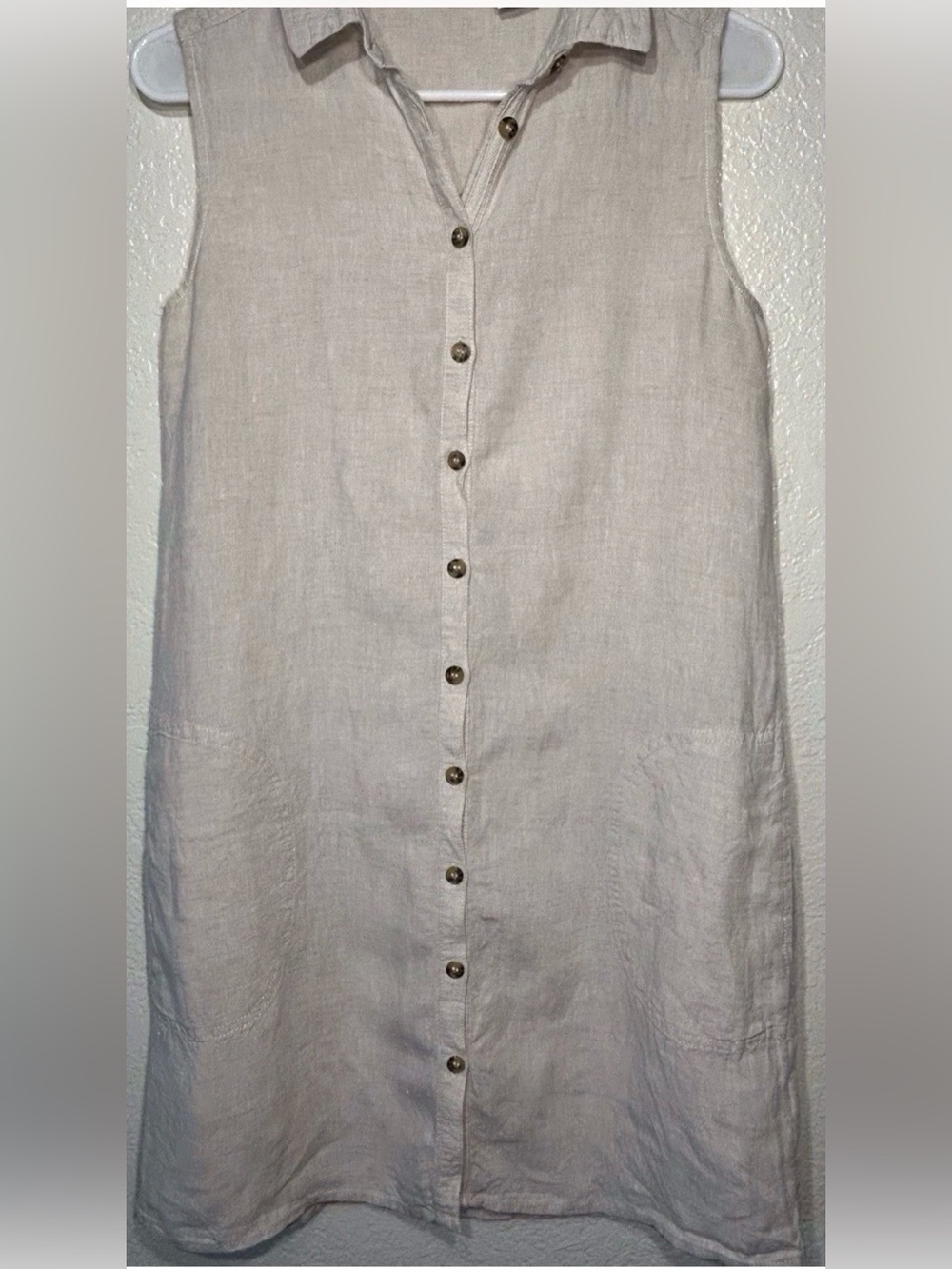 Adrienne Vittadini 100% Linen Size Small Sleeveless Button Up Shirt Dress